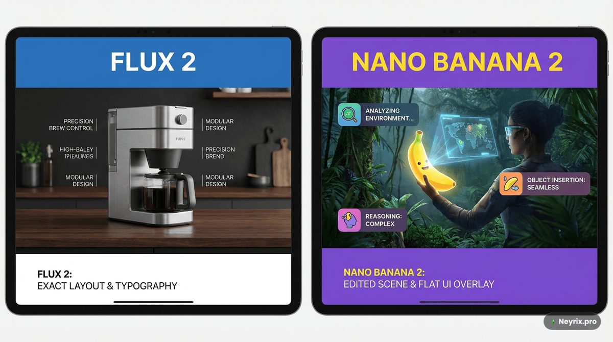 Сравнение стилей генерации Flux 2 и NanoBanana 2 рядом