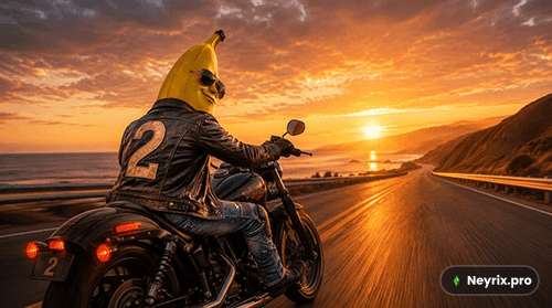 Пример изображения NanoBanana 2 — персонаж на мотоцикле