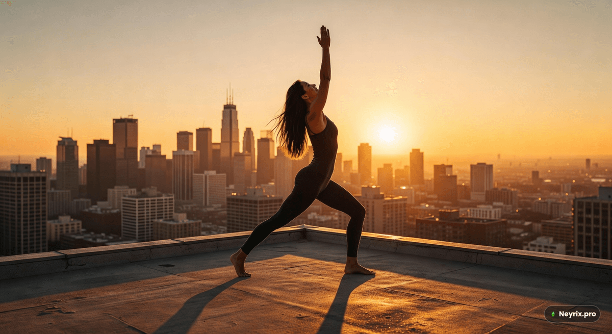Йога на крыше небоскрёба на рассвете — пример wellness-видео в Seedance 2.0