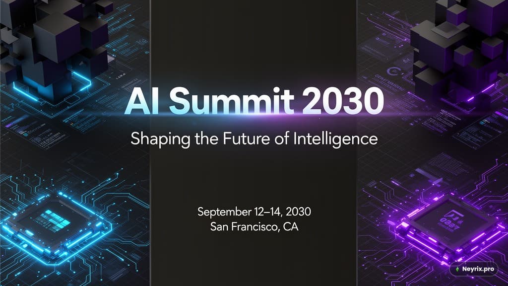 Flux 2 — бренд-постер для конференции AI Summit 2030