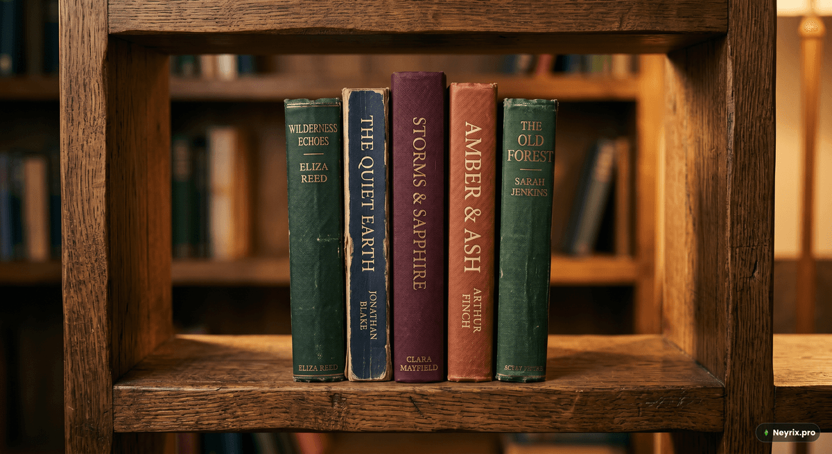 Исходное изображение — деревянный книжный стеллаж с пятью книгами для теста редактирования