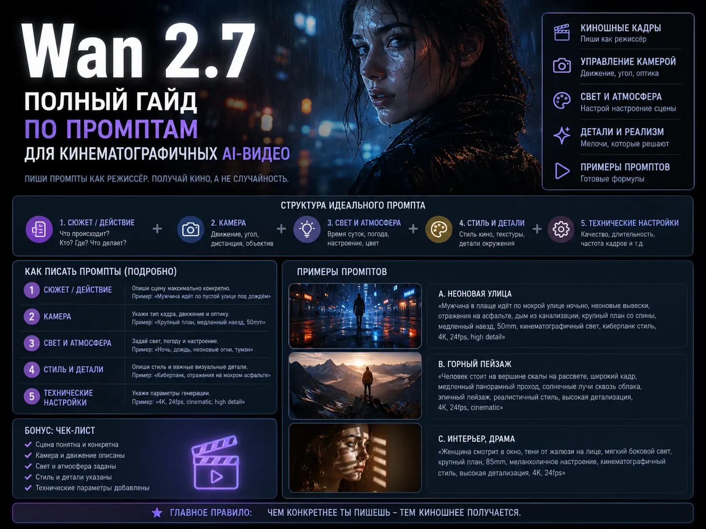 Wan 2.7: полный гайд по промптам для кинематографичных AI-видео