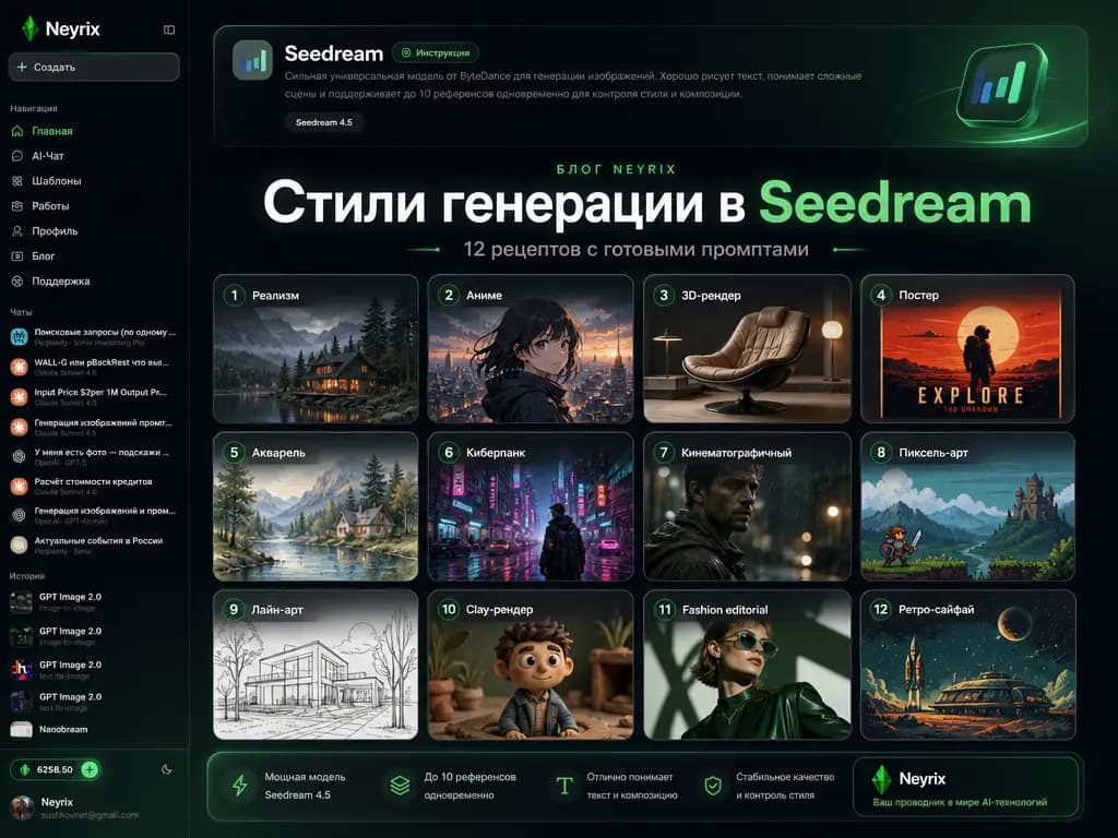 Стили генерации в Seedream: 12 рецептов с готовыми промптами