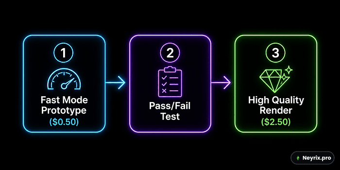 Профессиональный workflow: сначала дешёвый тест в Fast mode, потом дорогой рендер в High Quality