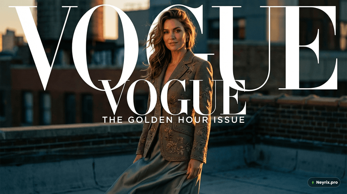Обложка журнала VOGUE с крупным читаемым текстом заголовка, сгенерированная WAN 2.7 Text-to-Image Pro