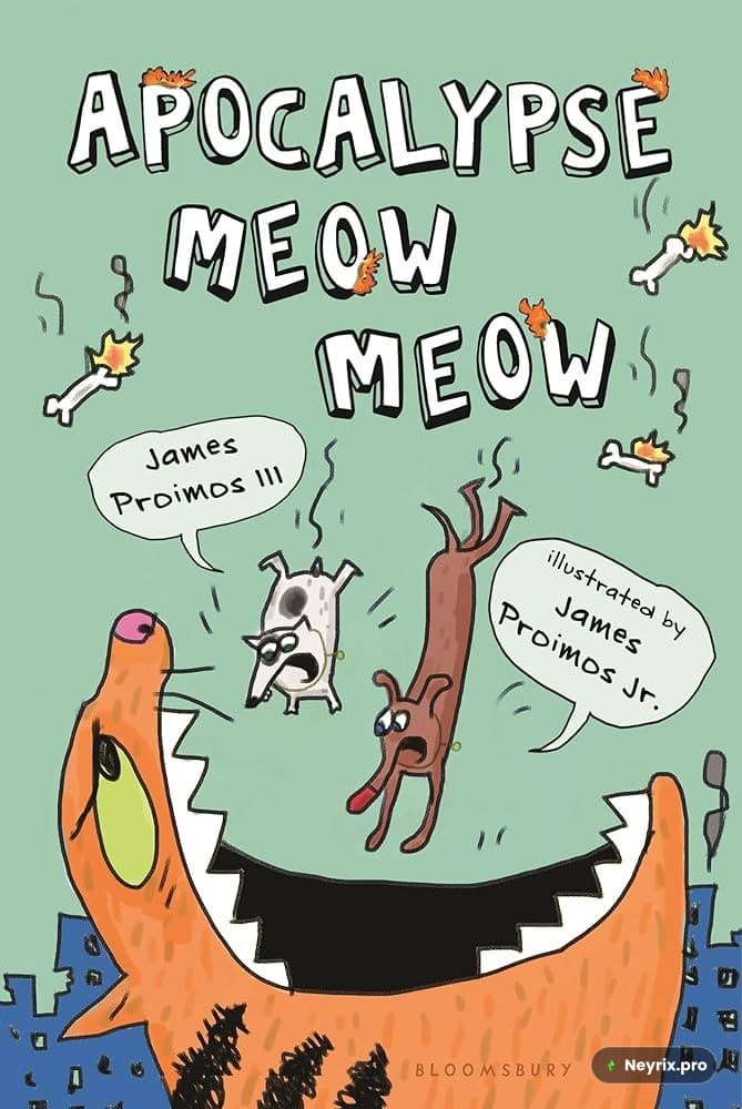 Комикс Apocalypse Meow с рычащим котом и падающими собаками